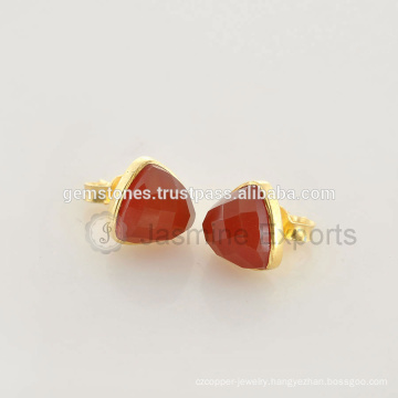 Handmade Vermeil Gold Natural Gemstone Stud Earrings, Wholesale Bezel Stud Earrings Jewelry Supplier